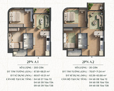 Mặt bằng căn hộ 2PN Green Skyline