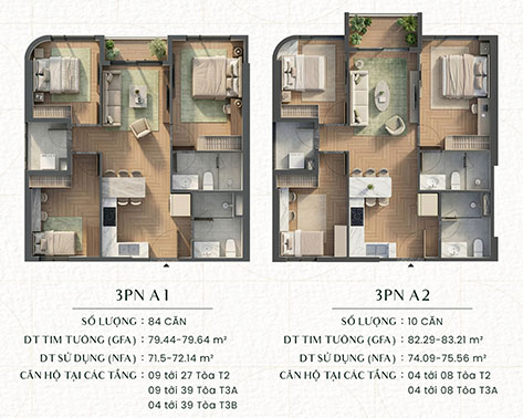 Mặt bằng căn hộ 3PN Green Skyline